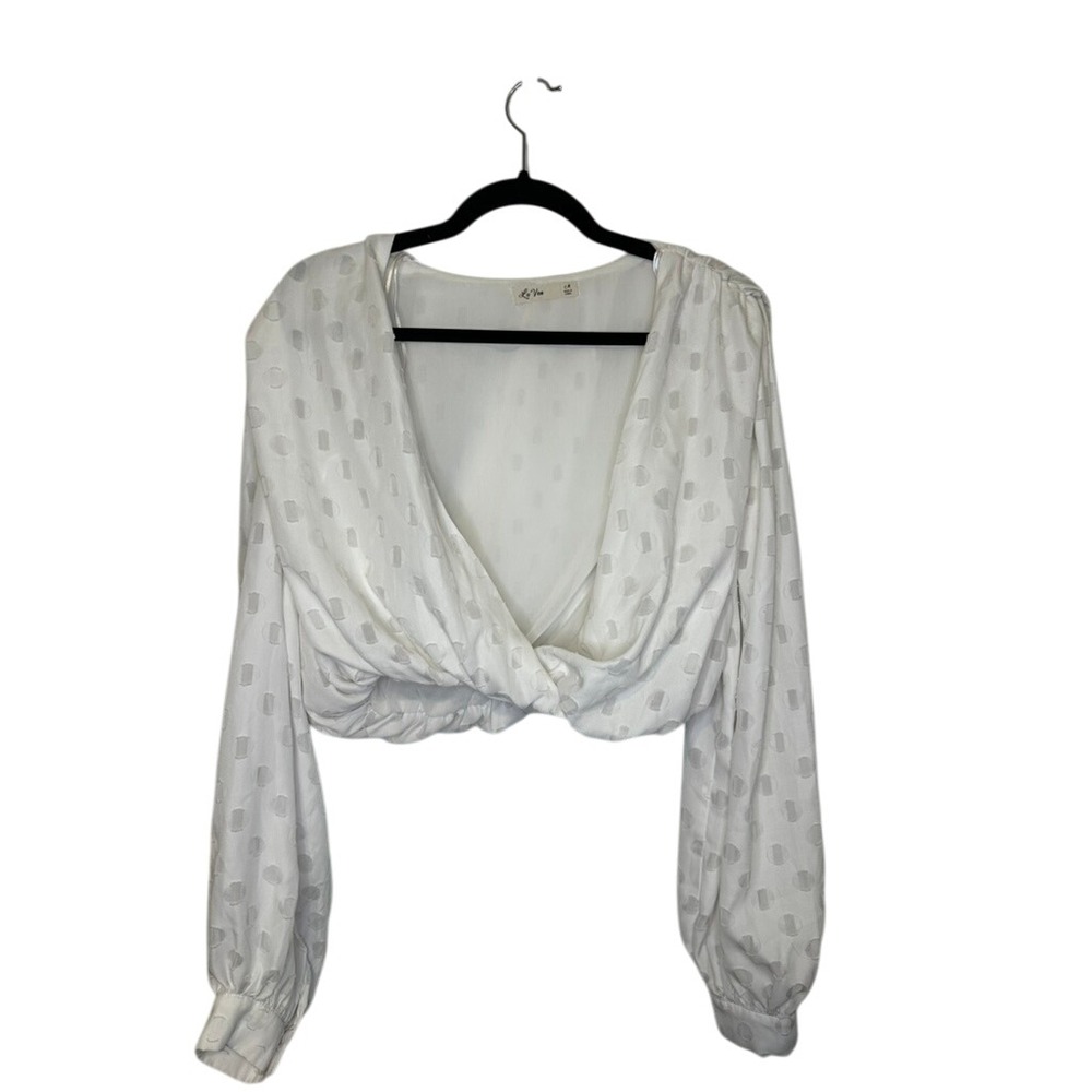 La Ven White‎ Textured Twist Front Long Sleeve Crop Top Women's Size Medium
